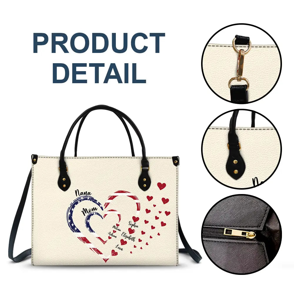 Gift For Mother,Gift For Grandma,Love,Gift For Wife,Independence Day - Mom's Grandma's Sweethearts Independence Day - Personalized Leather Bag