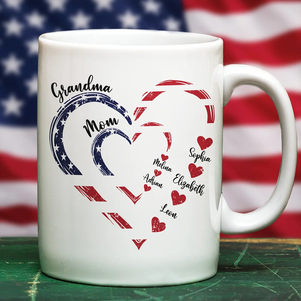 Mom's Grandma's Sweethearts Independence Day - Personalized White Edge-to-Edge Mug