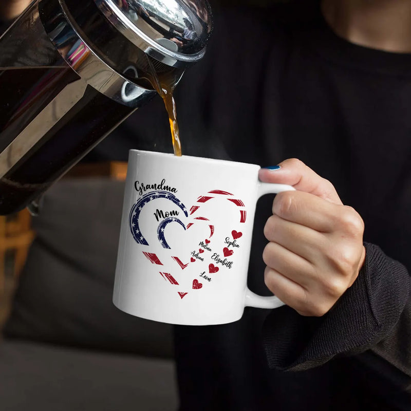 Gift For Mother,Gift For Grandma,Love,Gift For Wife,Independence Day - Mom's Grandma's Sweethearts Independence Day - Personalized White Edge-to-Edge Mug