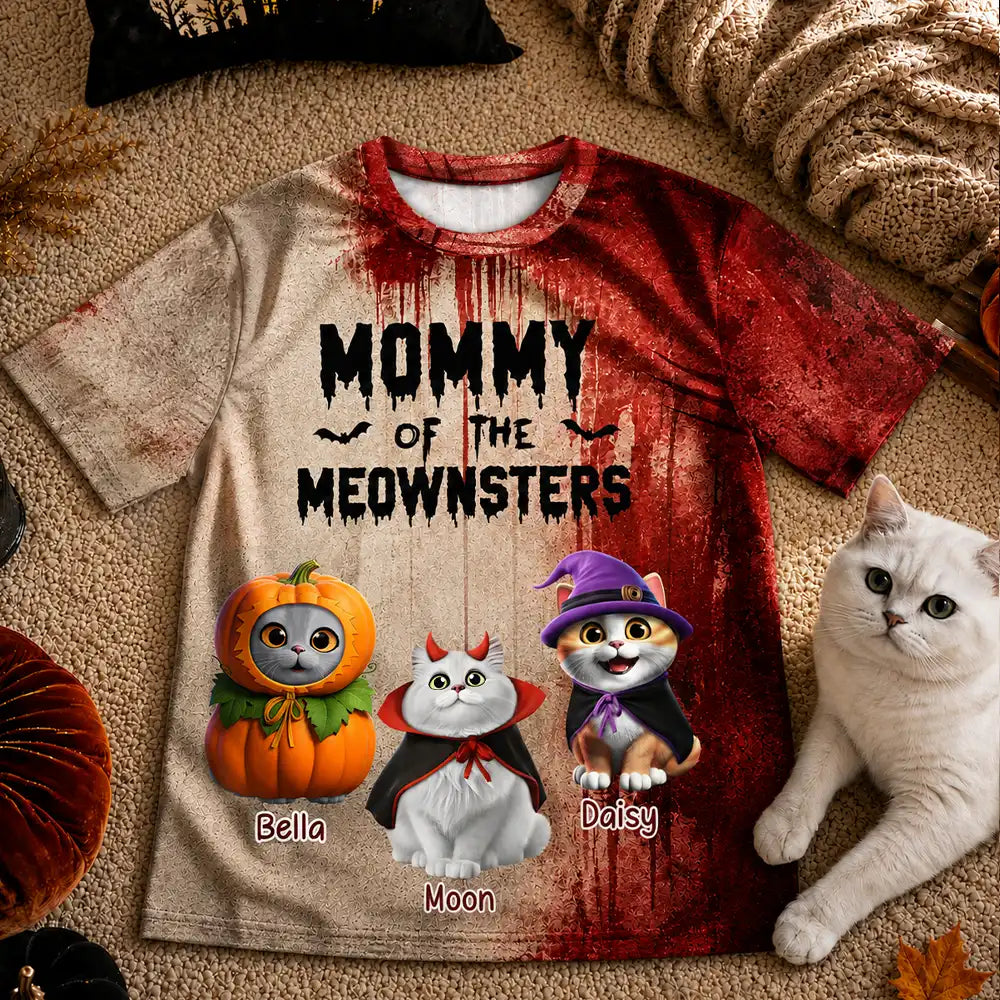Cat Lovers,Humorous,Halloween,Pet Lovers,Vector - Mommy Of The Meowsters Cat Lovers Halloween - Personalized Full Print T Shirt