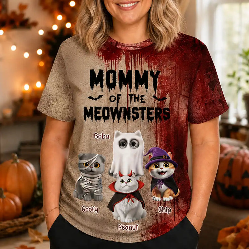 Cat Lovers,Humorous,Halloween,Pet Lovers,Vector - Mommy Of The Meowsters Cat Lovers Halloween - Personalized Full Print T Shirt
