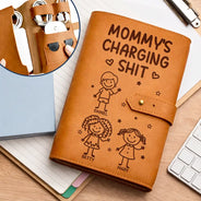 Gift For Kids,Grandma - Grandkids,Gift For Grandkids,Dad - Children,Mom - Children,Easter,Happy - Mommy's Daddy's Charging Sh*t - Personalized Leather Cable Bag
