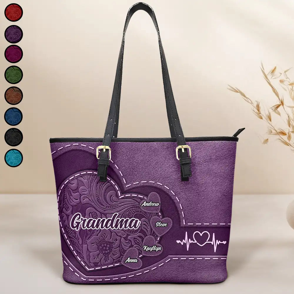 Grandma Mommy's Little Sweethearts - Personalized Leather Tote Bag