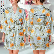 Confident, Bachelorette, Gift For Yourself, Gift For Women, Icon, Monogram - Monogram Birth Flower Bride, Bridesmaids, Mom, Daughter, Bachelorette - Personalized Satin Robe