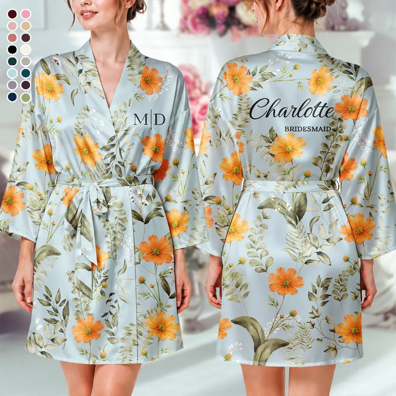 Confident, Bachelorette, Gift For Yourself, Gift For Women, Icon, Monogram - Monogram Birth Flower Bride, Bridesmaids, Mom, Daughter, Bachelorette - Personalized Satin Robe