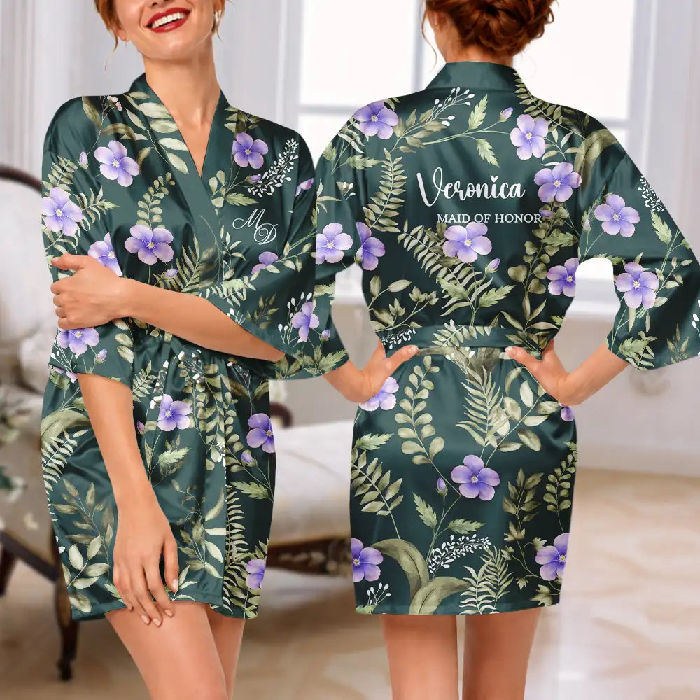 Confident, Bachelorette, Gift For Yourself, Gift For Women, Icon, Monogram - Monogram Birth Flower Bride, Bridesmaids, Mom, Daughter, Bachelorette - Personalized Satin Robe