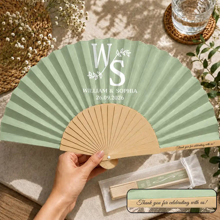 Monogram Couple's Names Wedding - Personalized Hand Folding Fans