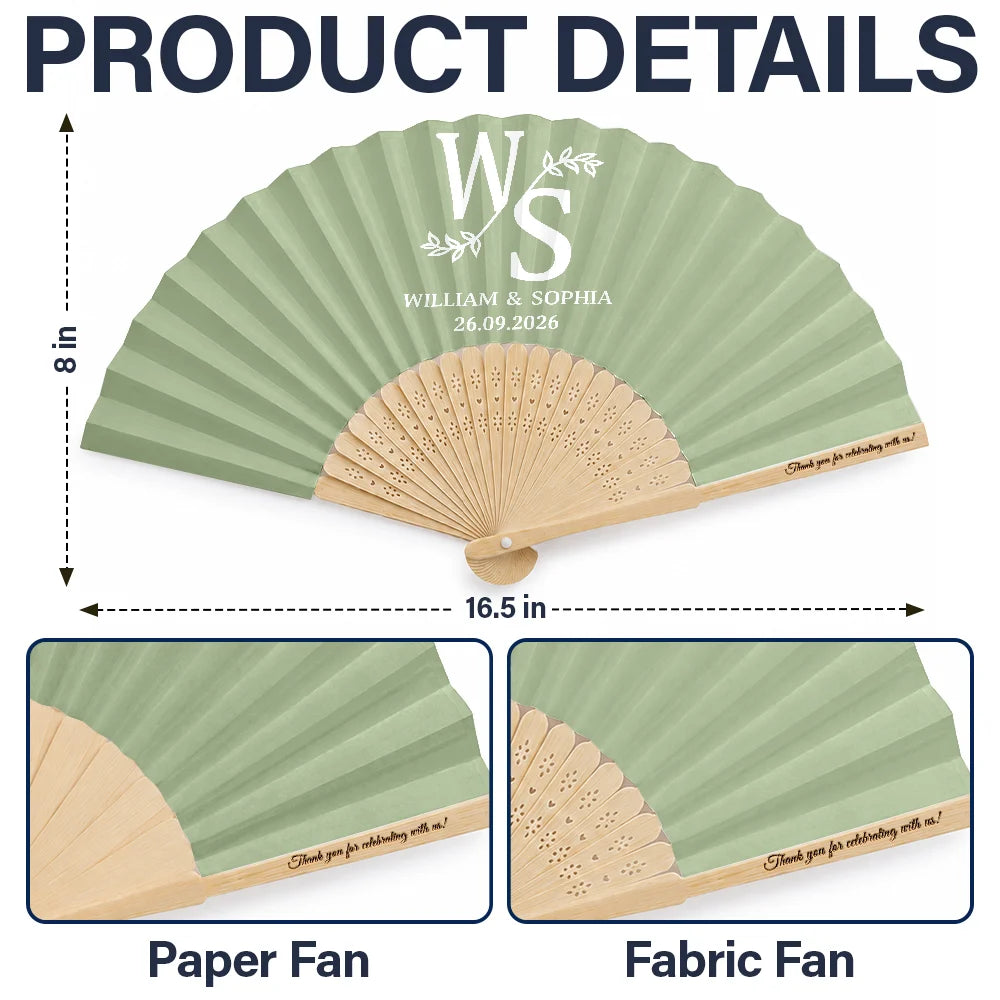 Grateful,Gift For Bestie,Wedding,Monogram - Monogram Couple's Names Wedding - Personalized Hand Folding Fans