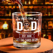 Gift For Husband, Gift For Yourself, Gift For Father, New Dad, New baby, Happy, Funny - Monogram First Time Dad Est - Personalized Whiskey Glass