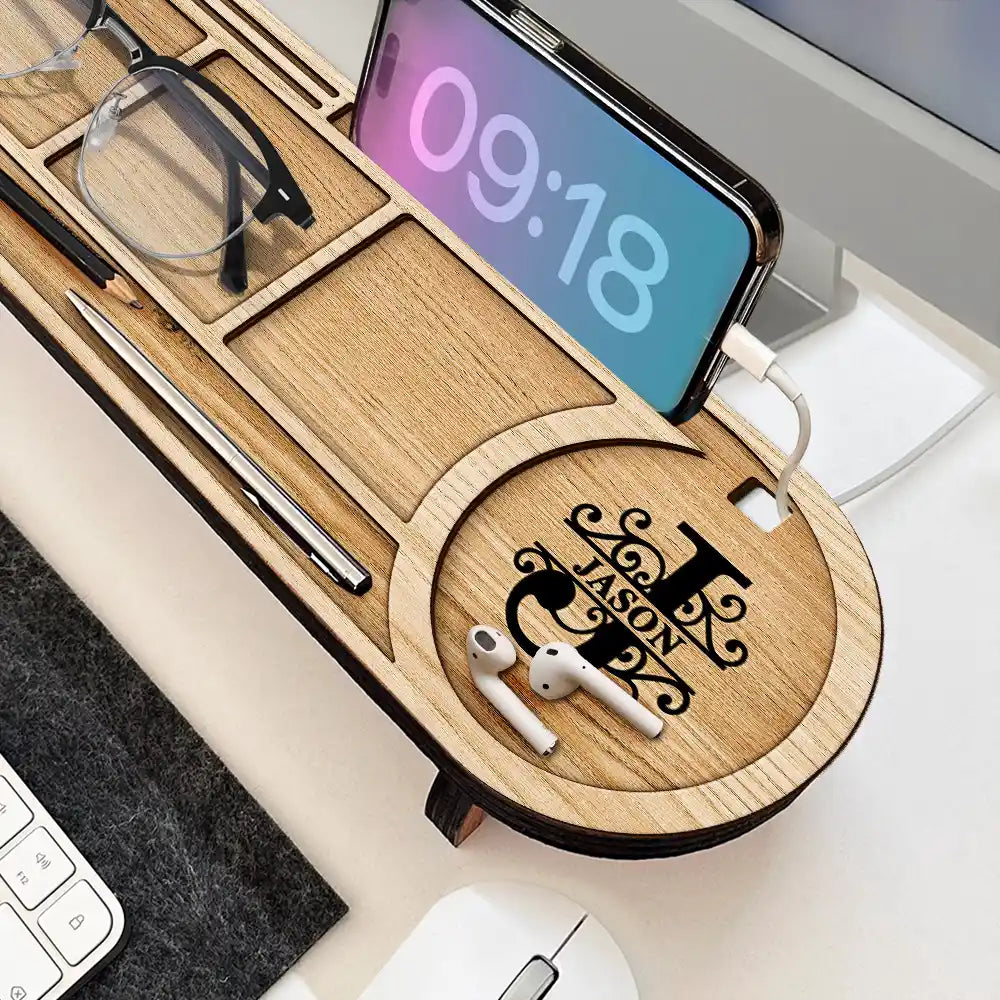 Gift For Men,Gift For Father,Gift For Husband,Gift For Couples,Gift For Boyfriend,Christian,Non-Eng,Icon,Monogram,Devoted - Monogram Initial Man Of God Husband Daddy Protector Hero - Personalized Desk Organizer