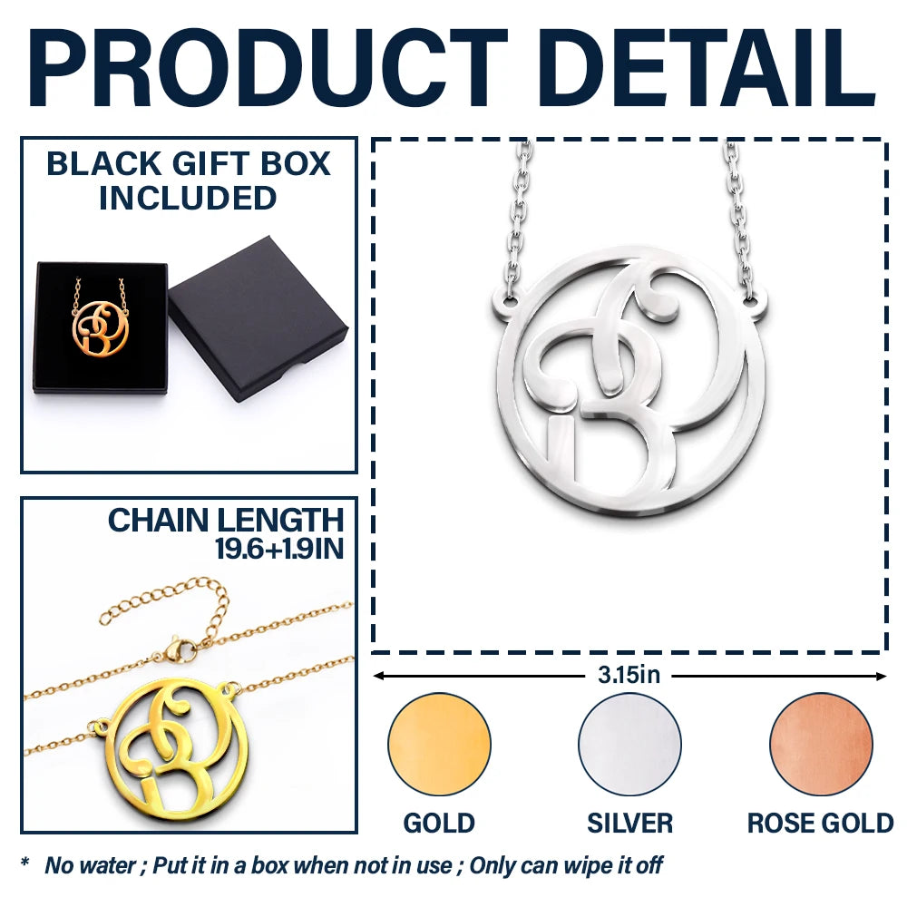 Gift For Couples,Gift For Wife,Gift For Girlfriend,Love,Gift For Women - Monogram Interwined Initials Couple - Personalized Letter Necklace