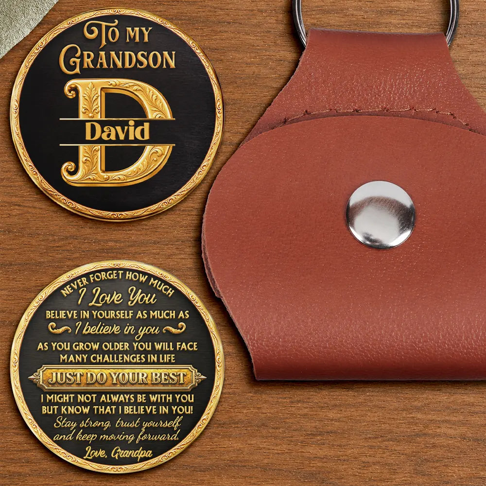 Grandpa - Grandkids,Gift For Grandkids,Inspirational,Gift For Grandpa,Monogram,Custom Text - Monogram Just Do Your Best Gift For Grandkids 3D Metallic Effect - Personalized Leather Pocket Hug