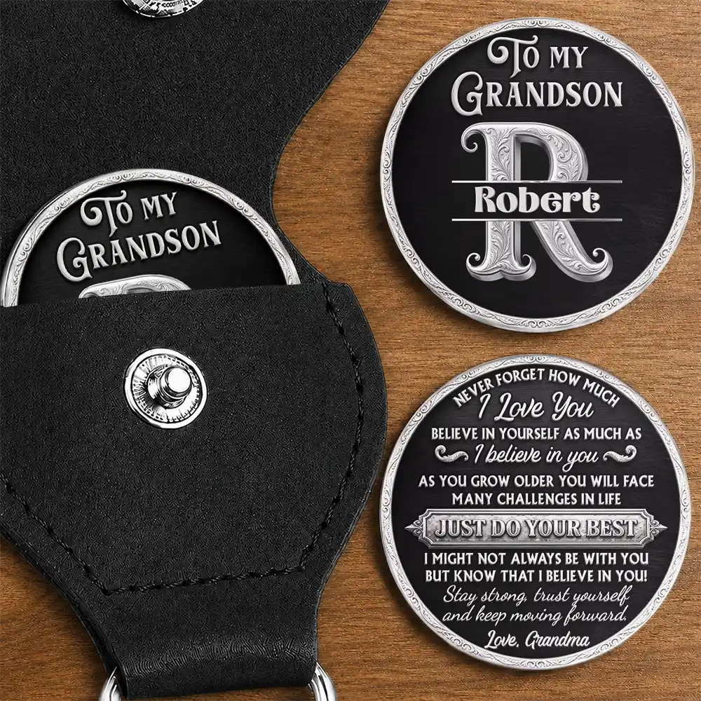 Grandpa - Grandkids,Gift For Grandkids,Inspirational,Gift For Grandpa,Monogram,Custom Text - Monogram Just Do Your Best Gift For Grandkids 3D Metallic Effect - Personalized Leather Pocket Hug