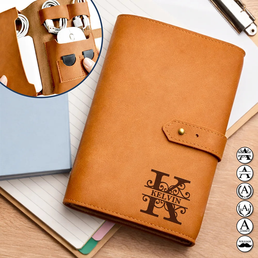 Gift For Women,Gift For Men,Gift For Yourself,Happy,Travel - Monogram Name Initial - Personalized Leather Cable Bag