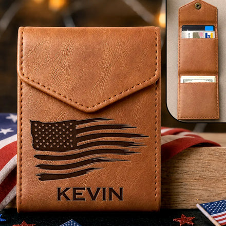 Monogram Name Initial - Personalized Leather Slim Wallet