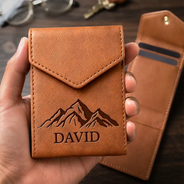 Gift For Father, Independence Day, Confident, Icon - Monogram Name Initial - Personalized Leather Slim Wallet