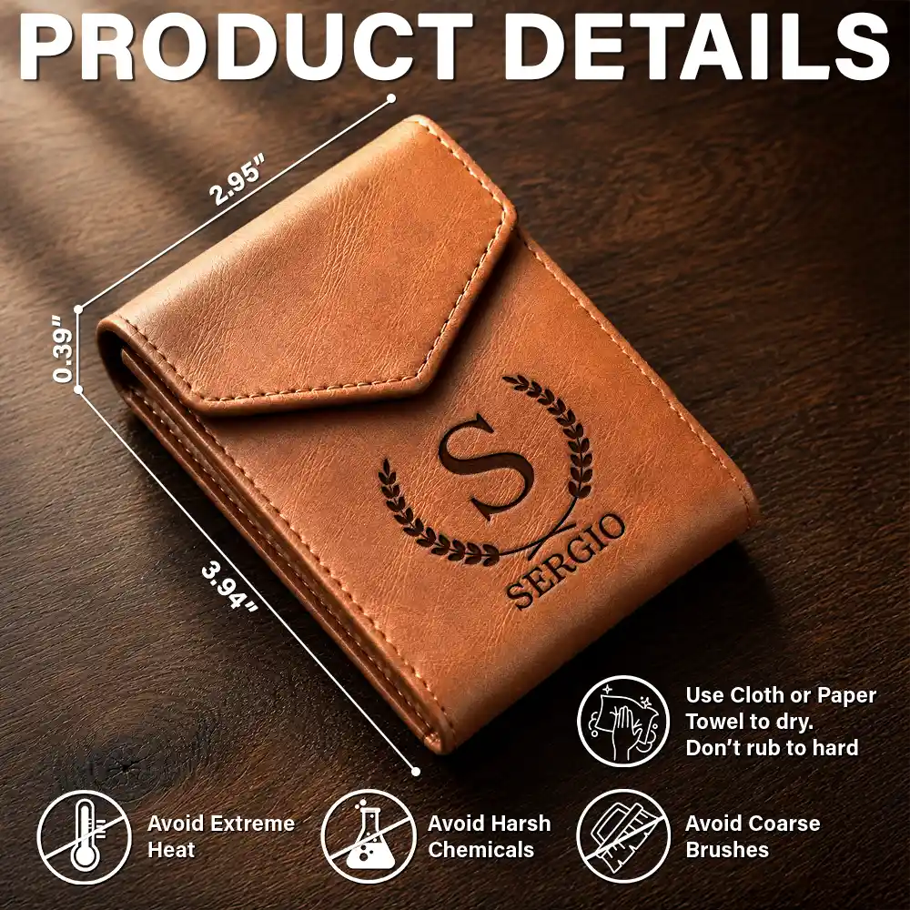 Gift For Father, Independence Day, Confident, Icon - Monogram Name Initial - Personalized Leather Slim Wallet
