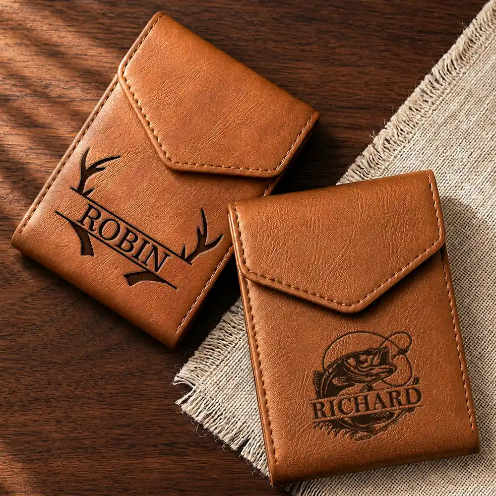 Gift For Father, Independence Day, Confident, Icon - Monogram Name Initial - Personalized Leather Slim Wallet