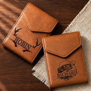 Gift For Father, Independence Day, Confident, Icon - Monogram Name Initial - Personalized Leather Slim Wallet