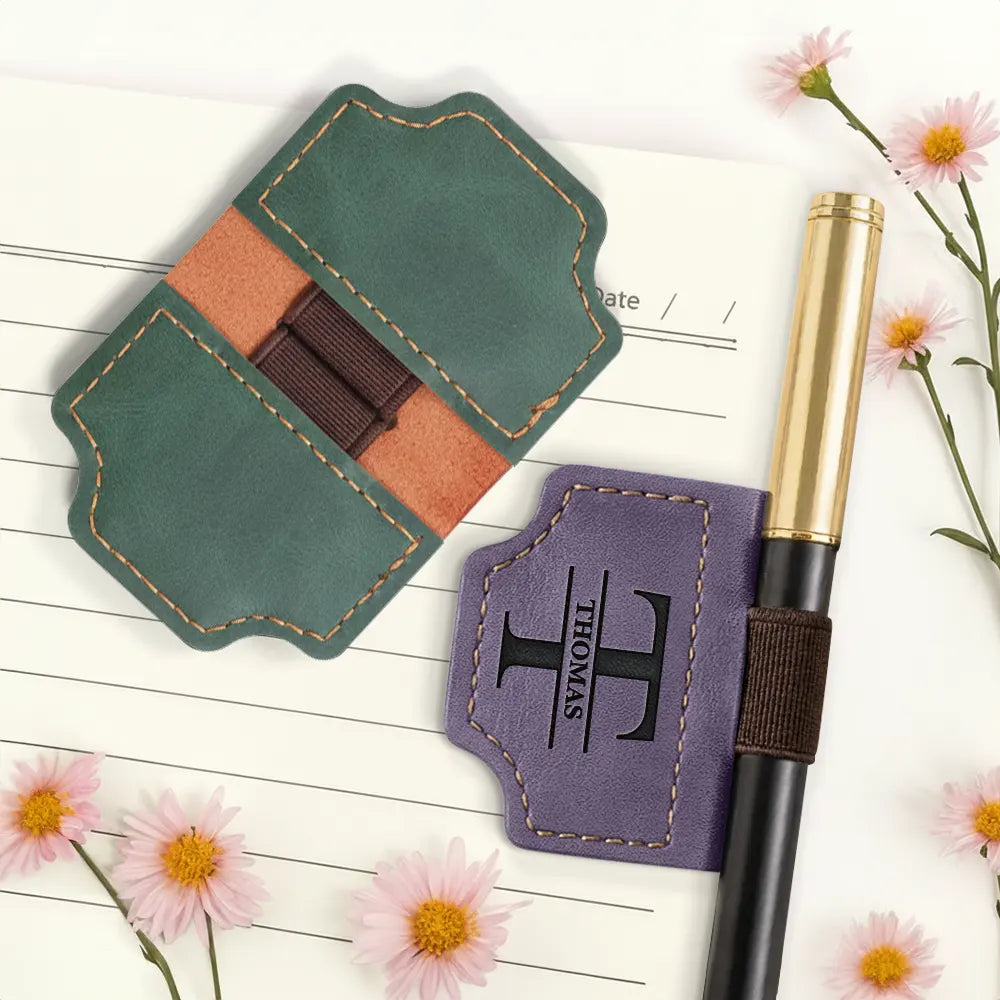 Reading, Gift For Yourself, Happy - Monogram Name Simple Keepsake - Personalized Engraved Magnetic Leather Pen Clip