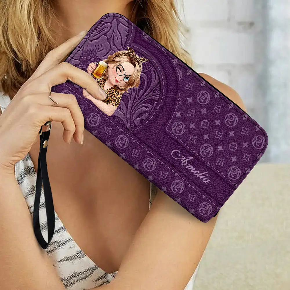 Gift For Mother,Gift For Yourself,Happy - Monogram Simple Style - Personalized Leather Long Wallet