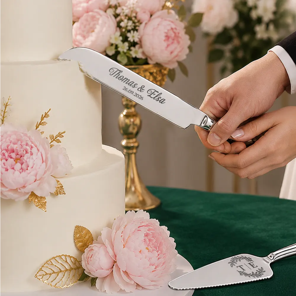 Romantic, Gift For Couples, Wedding, Monogram - Monogram Wedding Couple Names - Personalized Cake Cutting Set