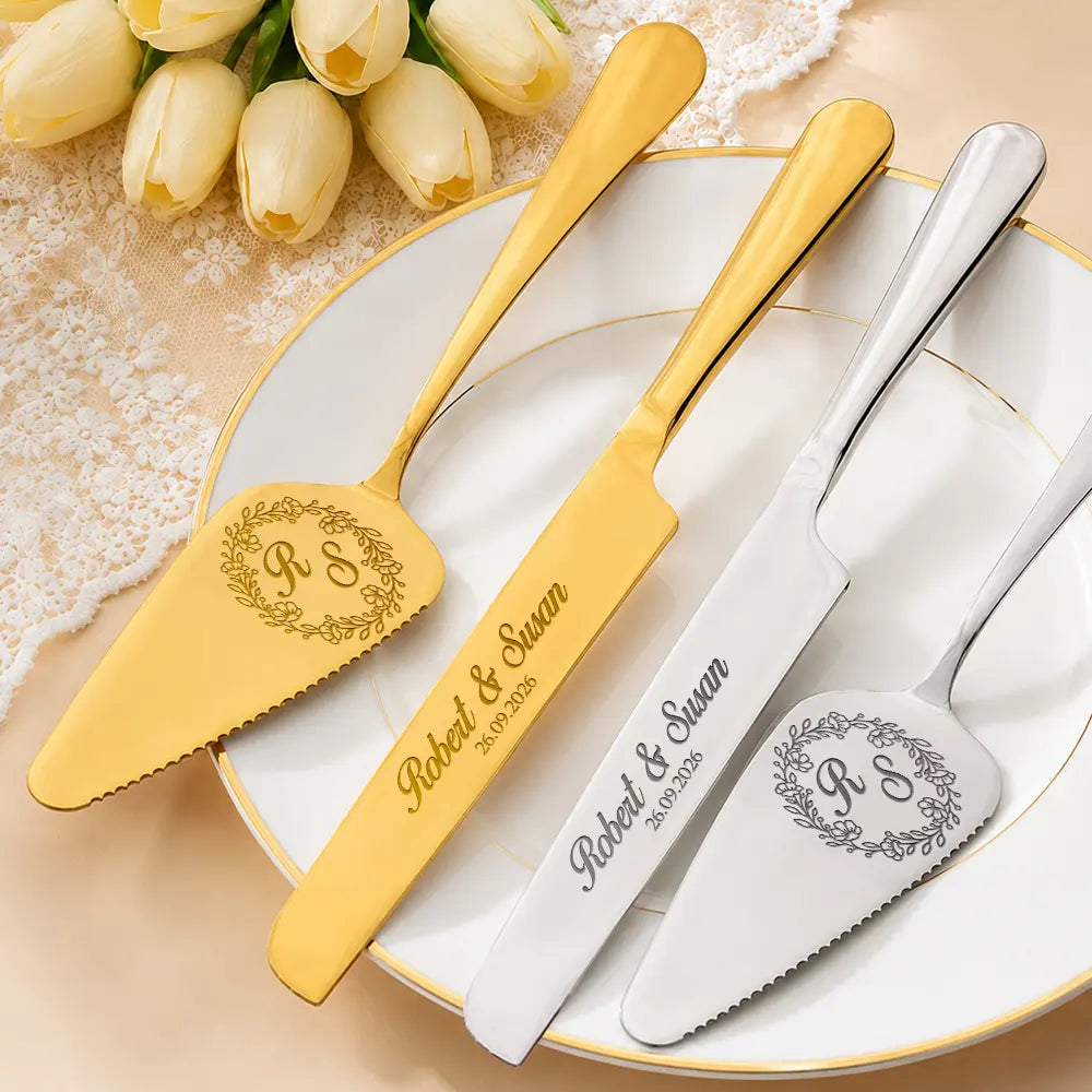 Romantic, Gift For Couples, Wedding, Monogram - Monogram Wedding Couple Names - Personalized Cake Cutting Set