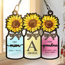 Monogram Flower Jar First Mom Now Grandma - Personalized Window Hanging Suncatcher Ornament