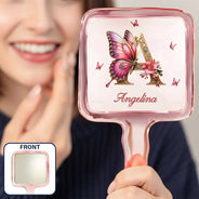 Gift For Yourself,Gift For Women,Happy,Gift For Daughter,Gift For Bestie,Gift For Sisters - Monogrammed Alphabet Butterfly - Personalized Handheld Mirror