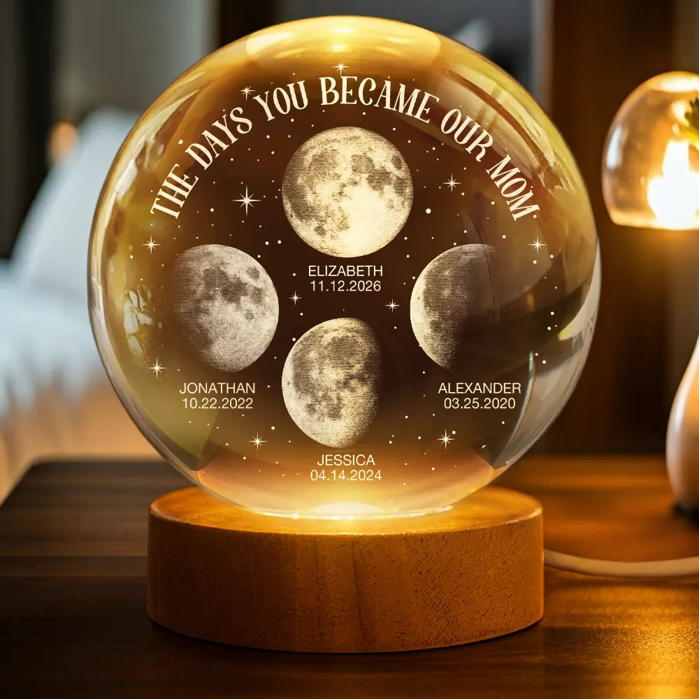 Moon Phase The Days You Became My Mom - Personalized Crystal Globe Lamp