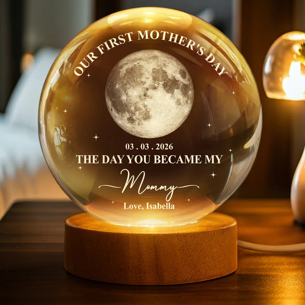 Moon Phase Our First Mother's Day Father's Day - Personalized Crystal Globe Lamp