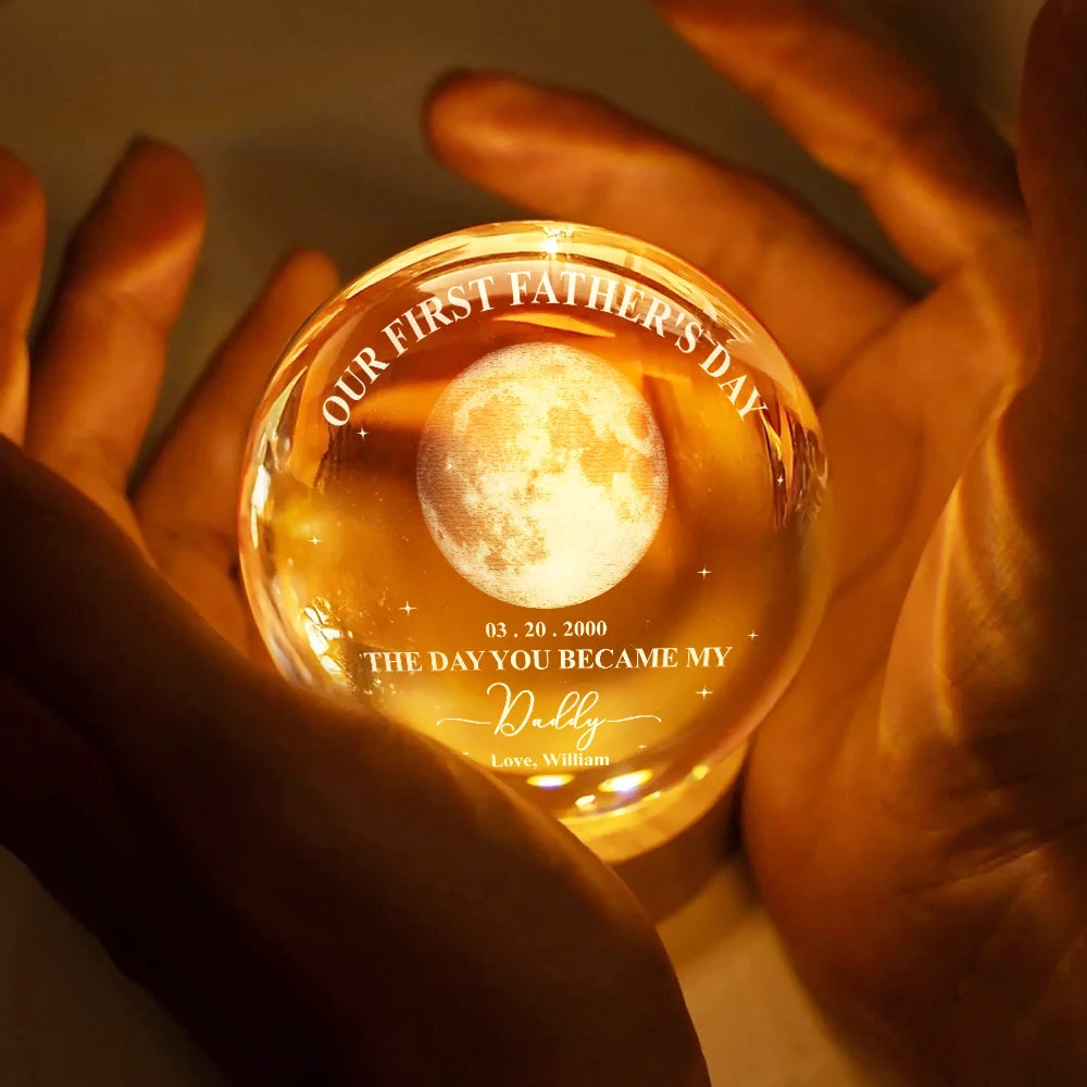 Gift For Mother,Gift For Father,New Dad,New Mom,New baby,Love - Moon Phase Our First Mother's Day Father's Day - Personalized Crystal Globe Lamp