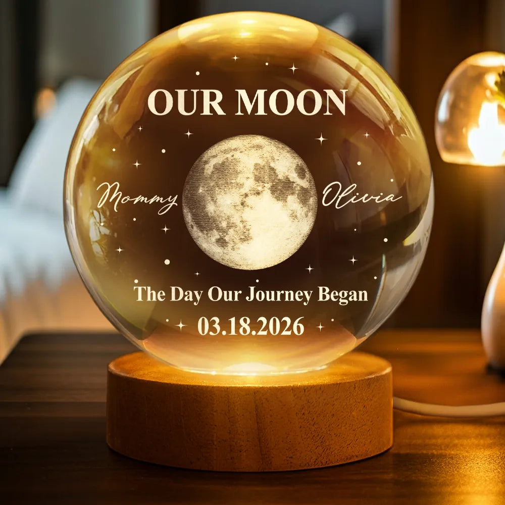 Moon Phase Our First Mother's Day The Day You Became My Mom - Personalized Crystal Globe Lamp
