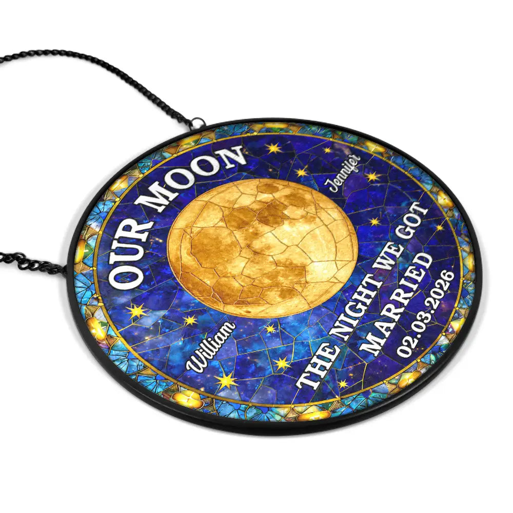 Gift For Couples,Gift For Husband,Gift For Wife,Gift For Boyfriend,Gift For Girlfriend,Parents,Gift For Mother,Gift For Father,Married ,Engaged,Love - Moon Phase The Beginning Of Our Forever - Personalized Stained Glass Window Hanging Suncatcher