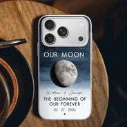 Gift For Couples,Gift For Husband,Gift For Wife,Gift For Boyfriend,Gift For Girlfriend,Parents,Gift For Mother,Gift For Father,Married ,Engaged,Love - Moon Phase The Beginning Of Our Forever - Personalized Clear Phone Case