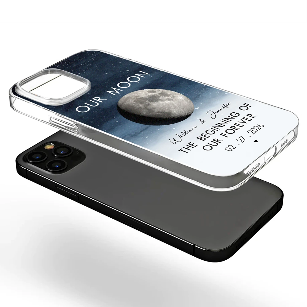 Gift For Couples,Gift For Husband,Gift For Wife,Gift For Boyfriend,Gift For Girlfriend,Parents,Gift For Mother,Gift For Father,Married ,Engaged,Love - Moon Phase The Beginning Of Our Forever - Personalized Clear Phone Case