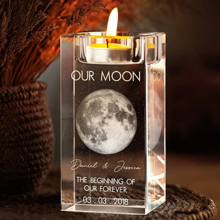 Moon Phase The Beginning Of Our Forever - Personalized Crystal Candle Holder