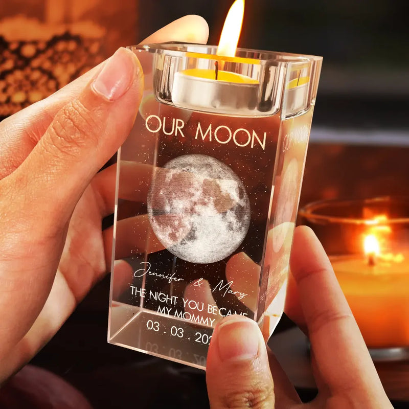 Gift For Couples,Gift For Husband,Gift For Wife,Gift For Boyfriend,Gift For Girlfriend,Parents,Gift For Mother,Gift For Father,Married ,Engaged,Love - Moon Phase The Beginning Of Our Forever - Personalized Crystal Candle Holder