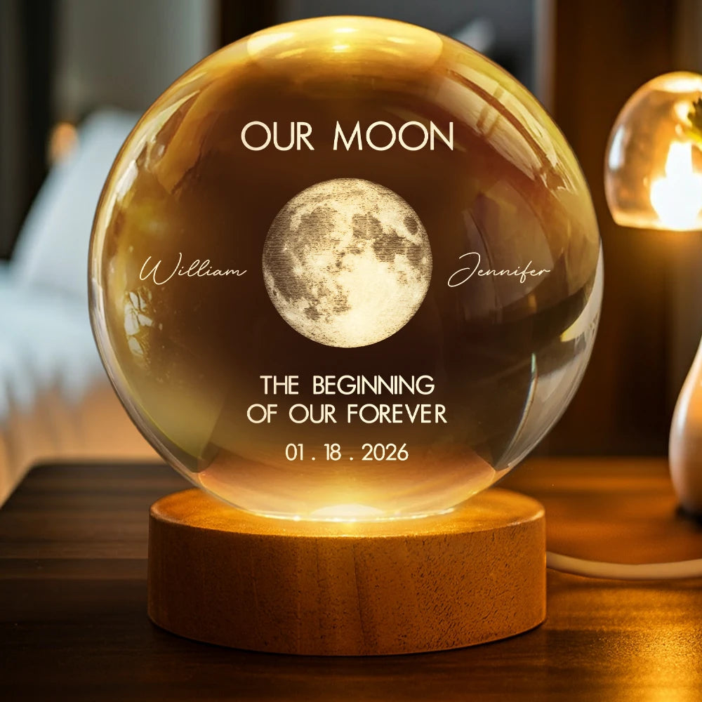 Moon Phase The Beginning Of Our Forever - Personalized Crystal Globe Lamp