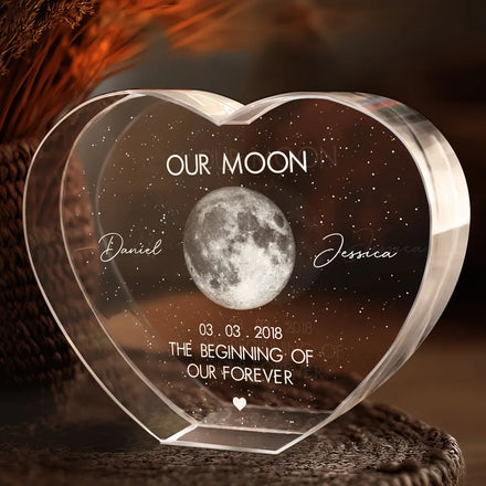 Moon Phase The Beginning Of Our Forever - Personalized Crystal Heart