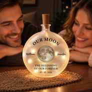Anniversary,Christmas,Romantic,Gift For Couples,Moon Phase - Moon Phase The Beginning Of Our Forever Couple - Personalized Round Flat Bottle Light