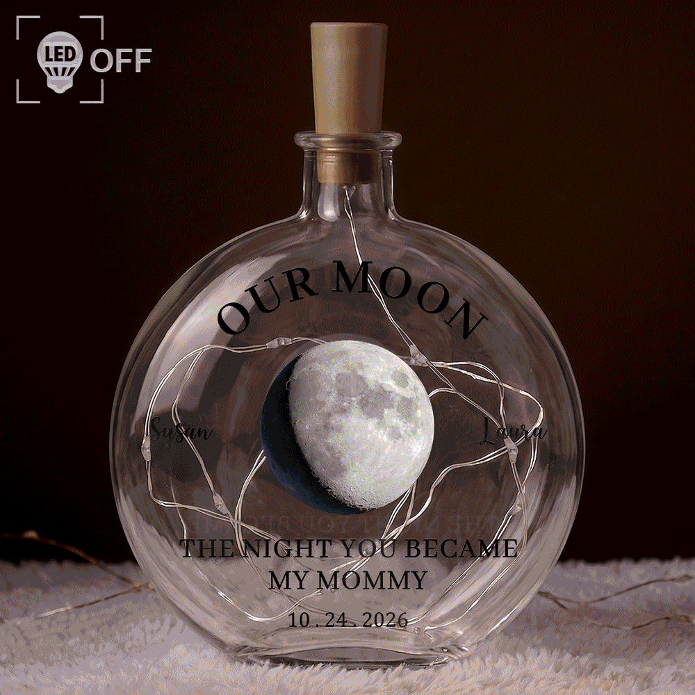 Anniversary,Christmas,Romantic,Gift For Couples,Moon Phase - Moon Phase The Beginning Of Our Forever Couple - Personalized Round Flat Bottle Light