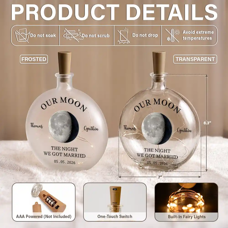 Anniversary,Christmas,Romantic,Gift For Couples,Moon Phase - Moon Phase The Beginning Of Our Forever Couple - Personalized Round Flat Bottle Light