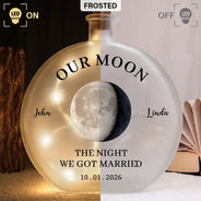 Anniversary,Christmas,Romantic,Gift For Couples,Moon Phase - Moon Phase The Beginning Of Our Forever Couple - Personalized Round Flat Bottle Light