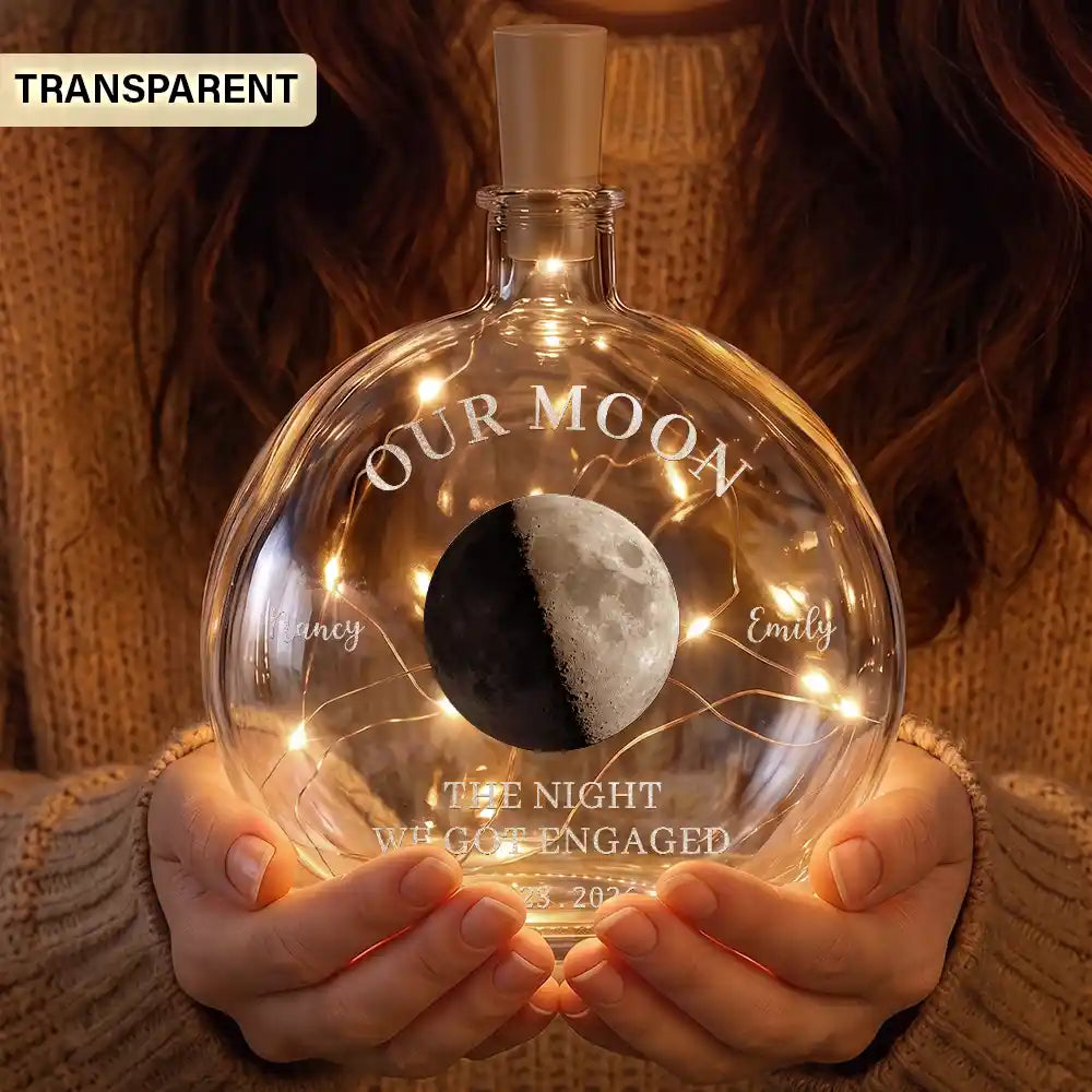 Anniversary,Christmas,Romantic,Gift For Couples,Moon Phase - Moon Phase The Beginning Of Our Forever Couple - Personalized Round Flat Bottle Light