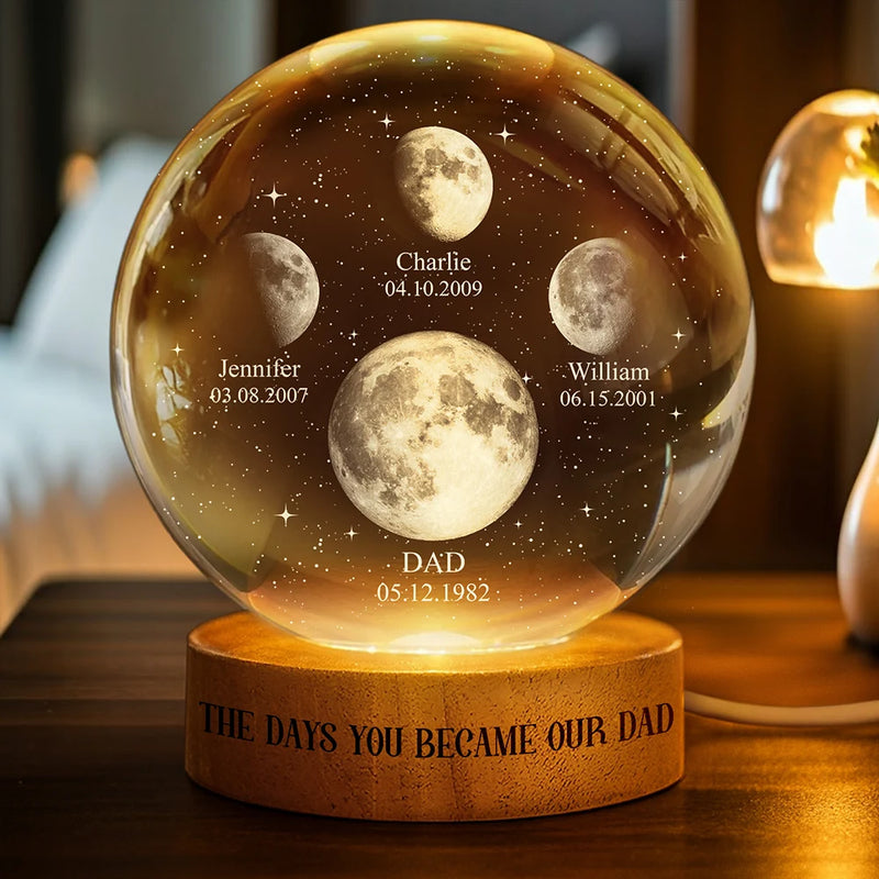 Gift For Father,Gift For Grandpa,Gift For Mother,Gift For Grandma,Non-Eng,Moon Phase,Proud - Moon Phase The Day You Became My Dad Granpda - Personalized Crystal Globe Lamp