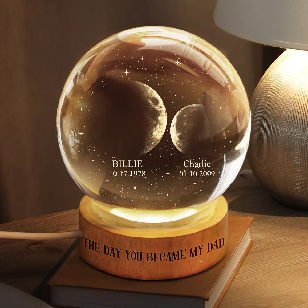 Gift For Father,Gift For Grandpa,Gift For Mother,Gift For Grandma,Non-Eng,Moon Phase,Proud - Moon Phase The Day You Became My Dad Granpda - Personalized Crystal Globe Lamp