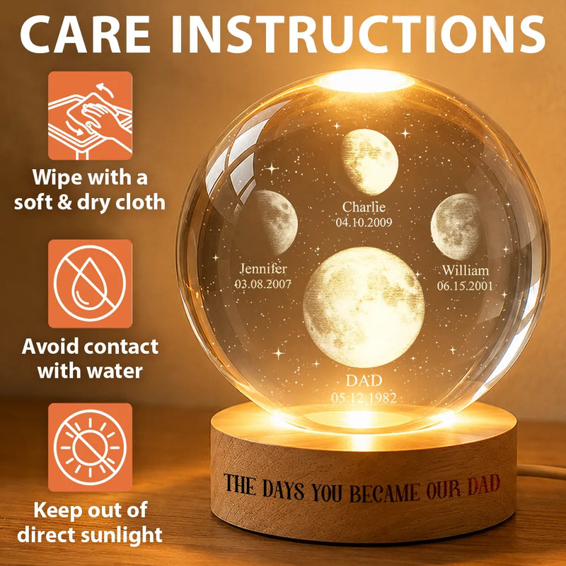 Gift For Father,Gift For Grandpa,Gift For Mother,Gift For Grandma,Non-Eng,Moon Phase,Proud - Moon Phase The Day You Became My Dad Granpda - Personalized Crystal Globe Lamp