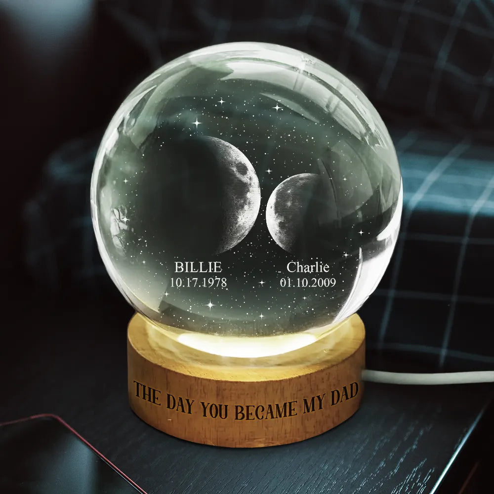 Gift For Father,Gift For Grandpa,Gift For Mother,Gift For Grandma,Non-Eng,Moon Phase,Proud - Moon Phase The Day You Became My Dad Granpda - Personalized Crystal Globe Lamp