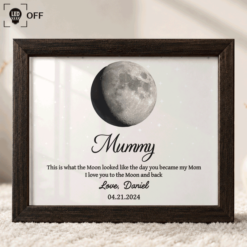 New Mom,Sentimental,Gift For Mother,Moon Phase - Moon Phase The Day You Became My Mom - Personalized LED Light Shadow Box